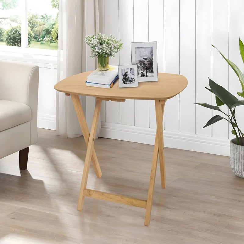 eHemco Oversized Hardwood Folding TV Tray Table for Dinner, Eating, 25.5 Inches, Natural - Image 2